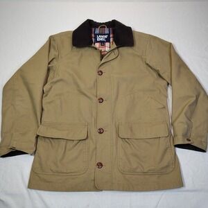 Lands' End Barn Coat Mens Large Tan Cotton Canvas Corduroy Trim Field Jacket
